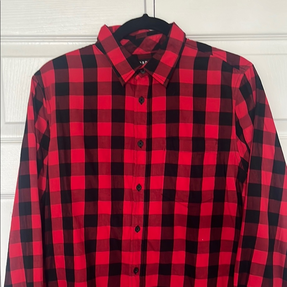 Red and Black Button Down Plaid Shirt